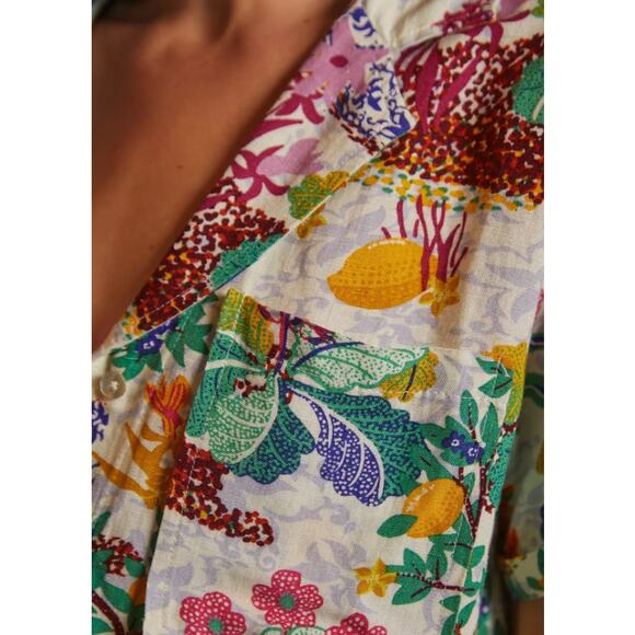 Anthropologie MAEVE CLASSIC SURF SHIRT Linen Blend Tropical Print S $98 - Picture 4 of 9